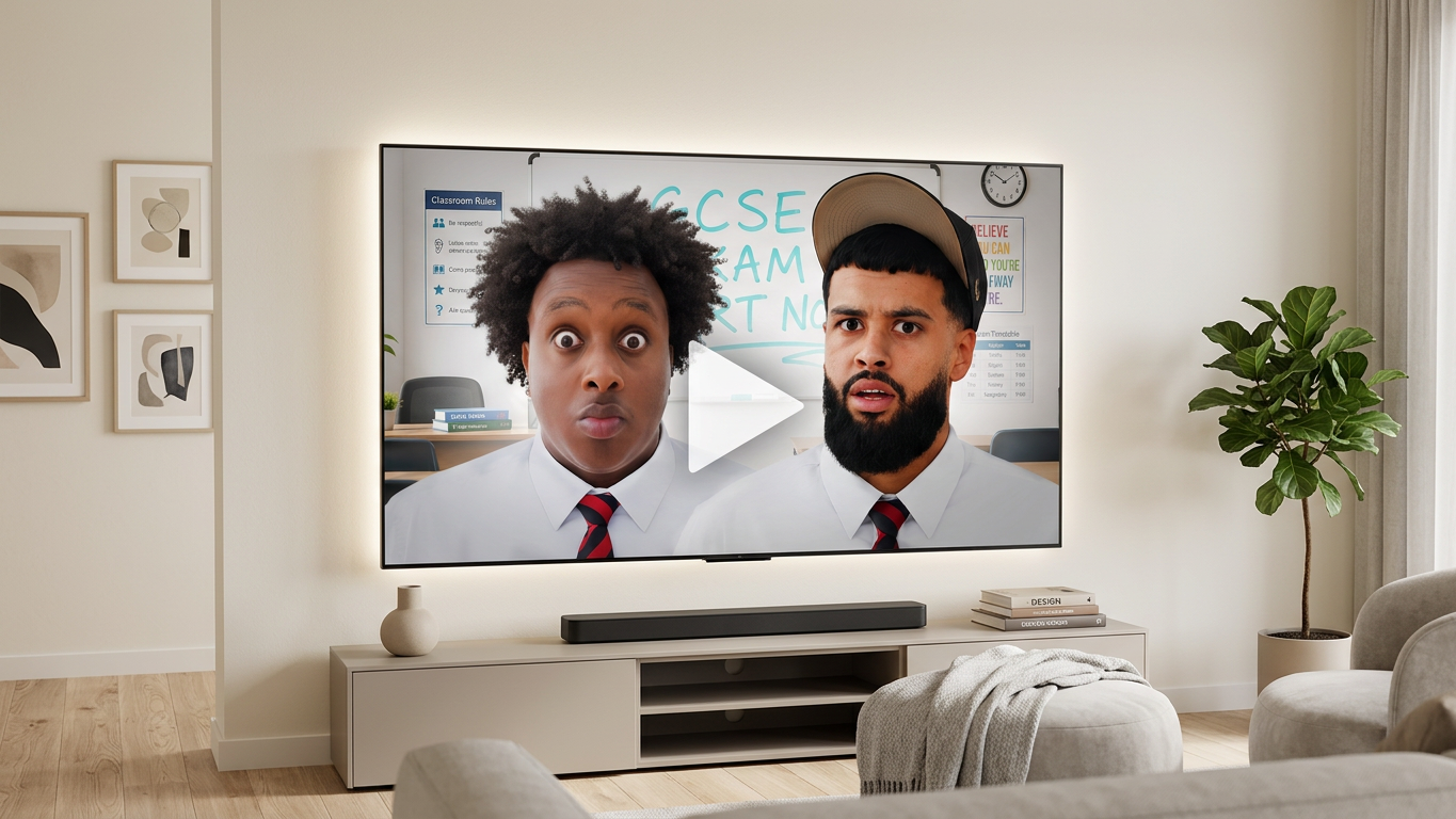 Edited Brajdem YouTube episode playing on a living room television